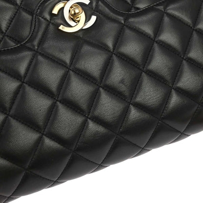 Chanel 1994-1996 Black Lambskin Paris Medium Double Flap Shoulder Bag