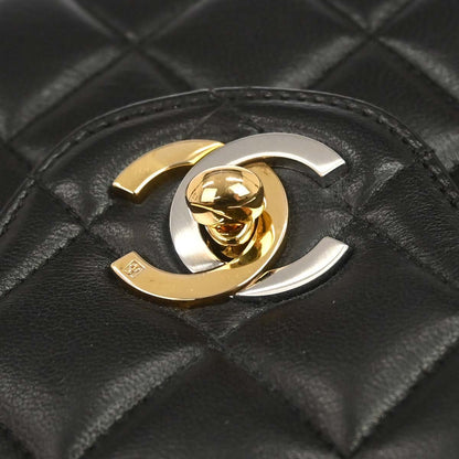 Chanel 1994-1996 Black Lambskin Paris Medium Double Flap Shoulder Bag