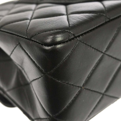 Chanel 1994-1996 Black Lambskin Paris Medium Double Flap Shoulder Bag