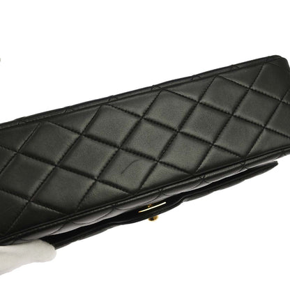 Chanel 1994-1996 Black Lambskin Paris Medium Double Flap Shoulder Bag