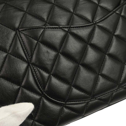 Chanel 1994-1996 Black Lambskin Paris Medium Double Flap Shoulder Bag