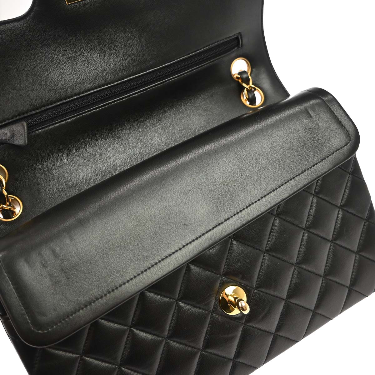 Chanel 1994-1996 Black Lambskin Paris Medium Double Flap Shoulder Bag