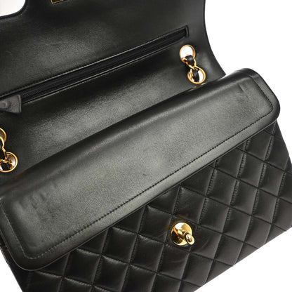 Chanel 1994-1996 Black Lambskin Paris Medium Double Flap Shoulder Bag