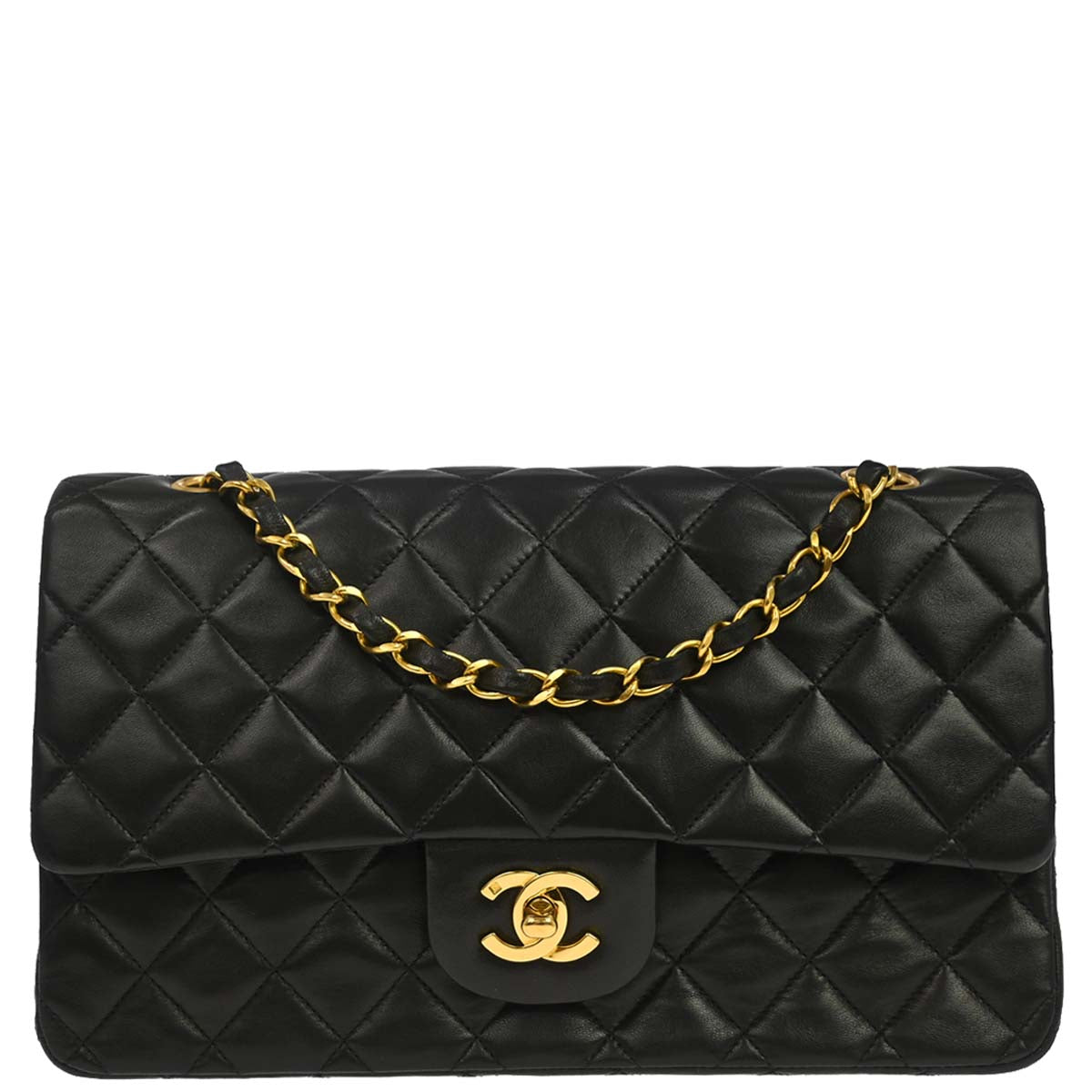 Chanel 1994-1996 Black Lambskin Medium Classic Double Flap Shoulder Bag