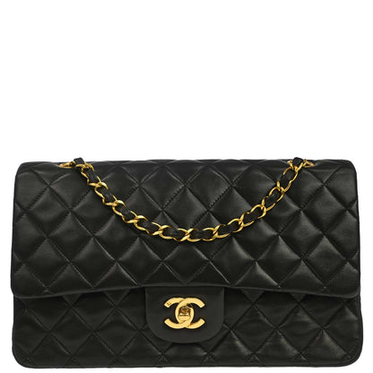 Chanel 1994-1996 Black Lambskin Medium Classic Double Flap Shoulder Bag