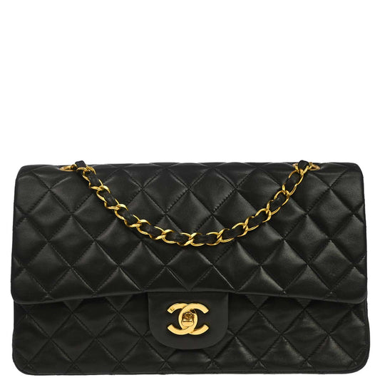 Chanel 1994-1996 Black Lambskin Medium Classic Double Flap Shoulder Bag