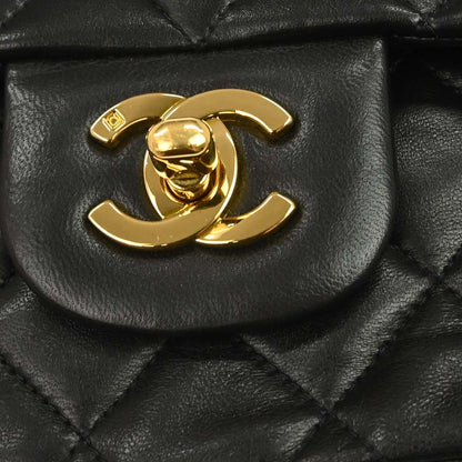 Chanel 1994-1996 Black Lambskin Medium Classic Double Flap Shoulder Bag