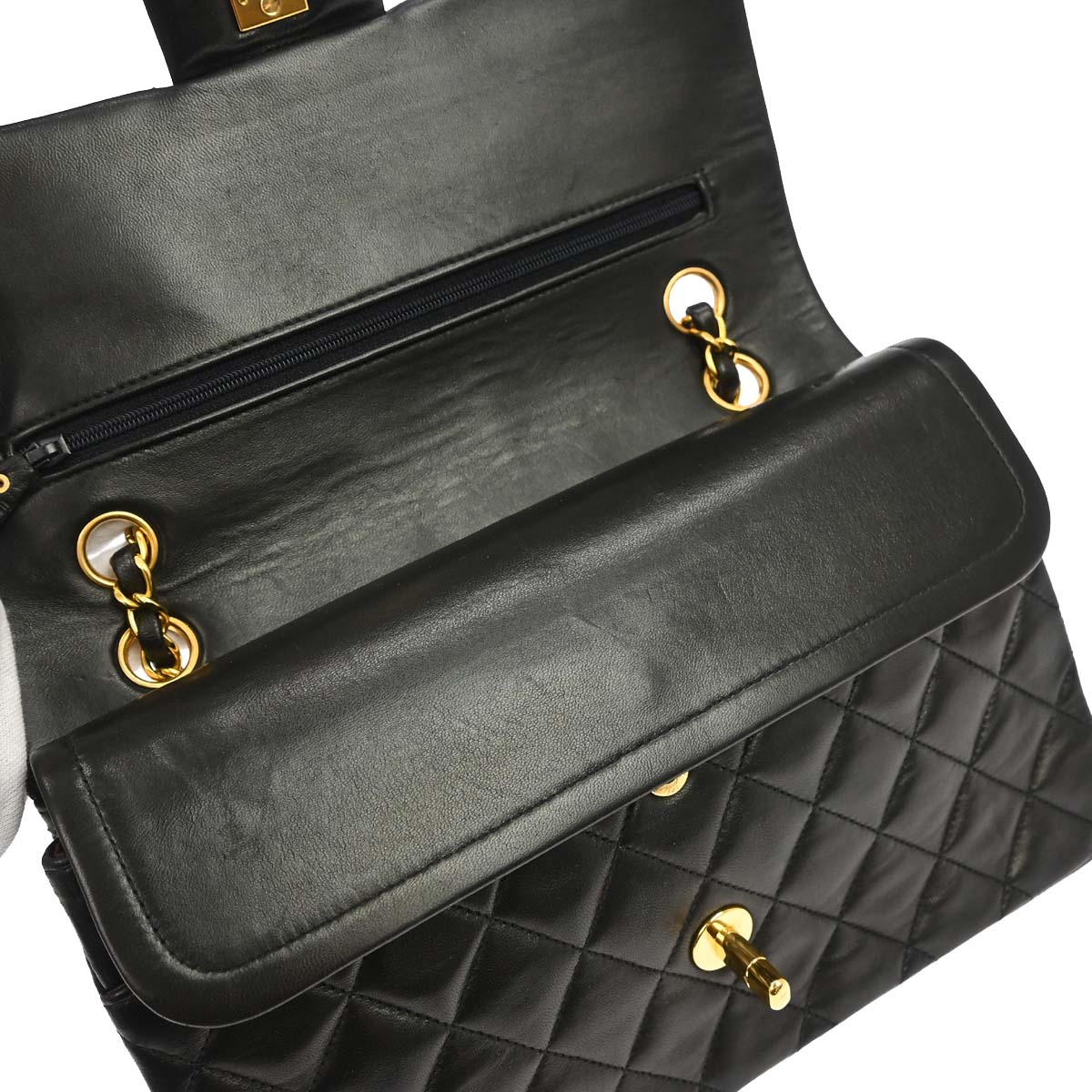 Chanel 1994-1996 Black Lambskin Medium Classic Double Flap Shoulder Bag