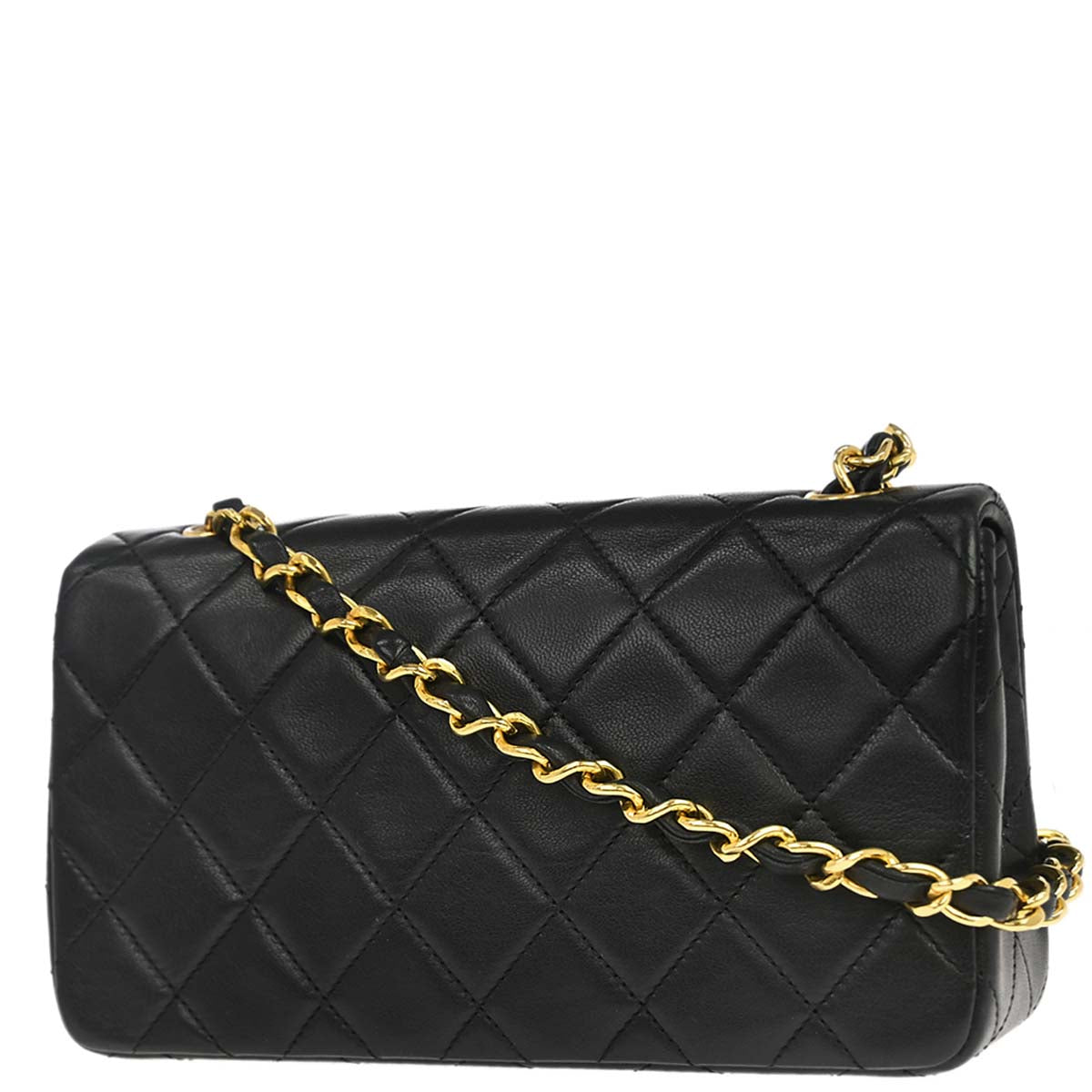 Chanel 1989-1991 Black Lambskin Turnlock Mini Full Flap Shoulder Bag