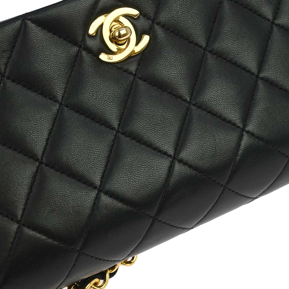 Chanel 1989-1991 Black Lambskin Turnlock Mini Full Flap Shoulder Bag
