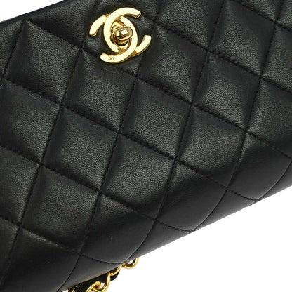 Chanel 1989-1991 Black Lambskin Turnlock Mini Full Flap Shoulder Bag