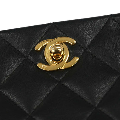 Chanel 1989-1991 Black Lambskin Turnlock Mini Full Flap Shoulder Bag