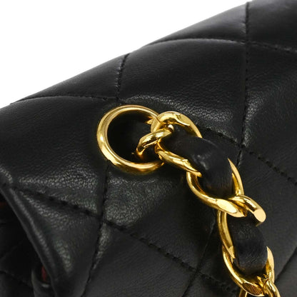 Chanel 1989-1991 Black Lambskin Turnlock Mini Full Flap Shoulder Bag