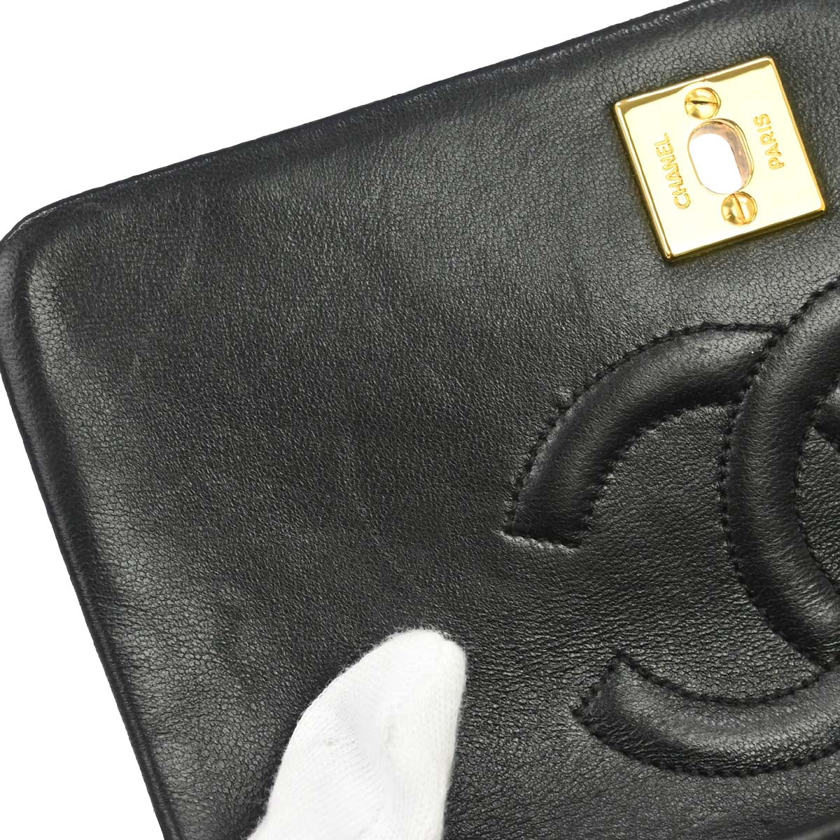 Chanel 1989-1991 Black Lambskin Turnlock Mini Full Flap Shoulder Bag