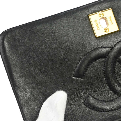 Chanel 1989-1991 Black Lambskin Turnlock Mini Full Flap Shoulder Bag
