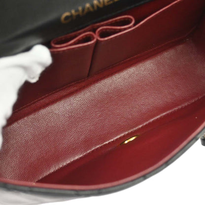Chanel 1989-1991 Black Lambskin Turnlock Mini Full Flap Shoulder Bag