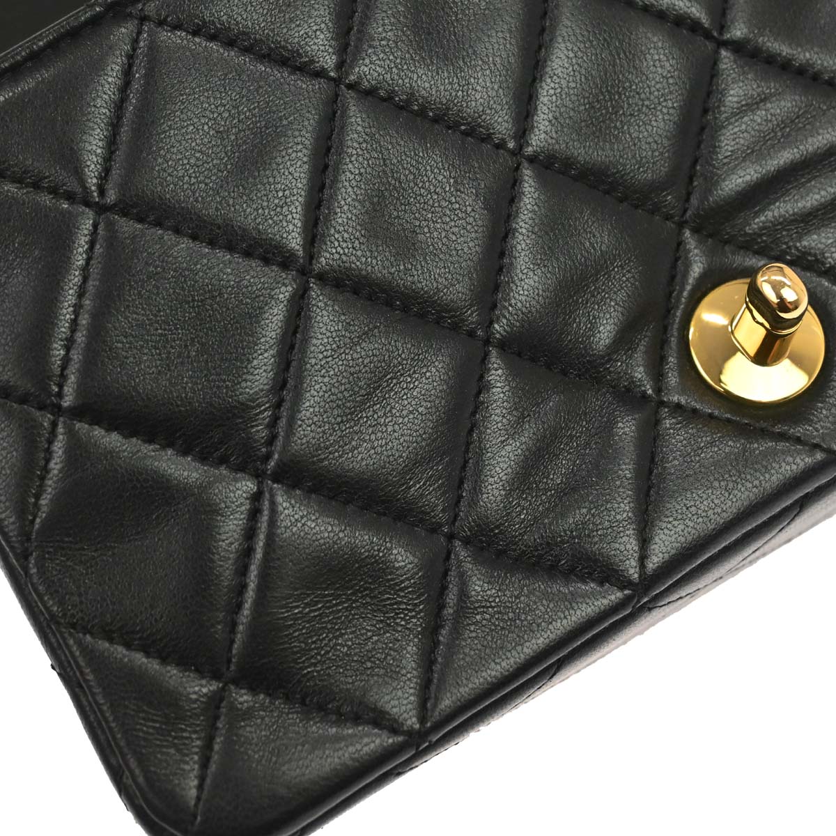 Chanel 1989-1991 Black Lambskin Turnlock Mini Full Flap Shoulder Bag