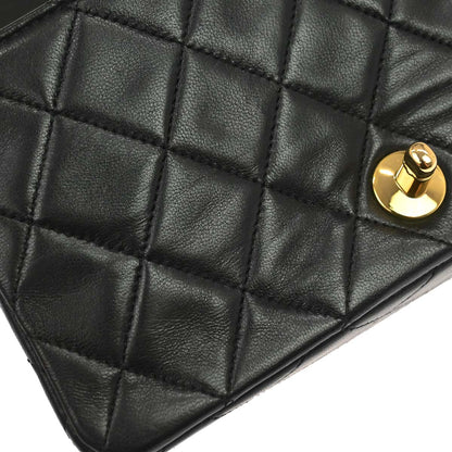 Chanel 1989-1991 Black Lambskin Turnlock Mini Full Flap Shoulder Bag