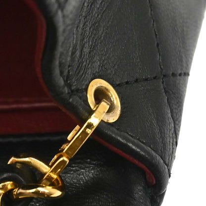 Chanel 1989-1991 Black Lambskin Turnlock Mini Full Flap Shoulder Bag