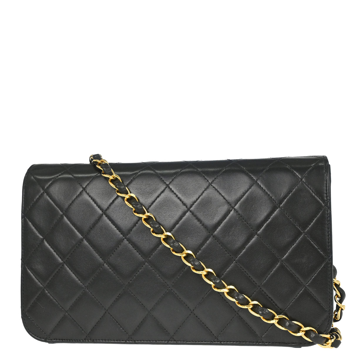 Chanel 1997-1999 Black Lambskin Pushlock Small Full Flap Shoulder Bag