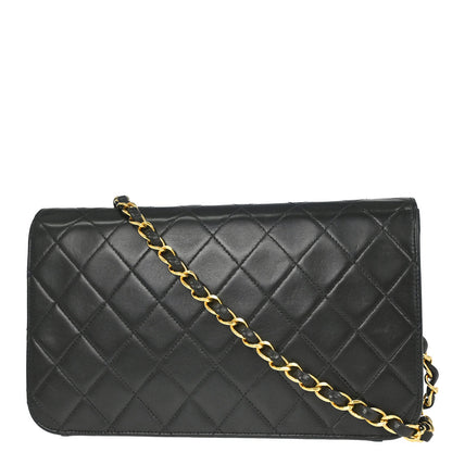 Chanel 1997-1999 Black Lambskin Pushlock Small Full Flap Shoulder Bag