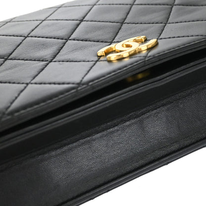 Chanel 1997-1999 Black Lambskin Pushlock Small Full Flap Shoulder Bag
