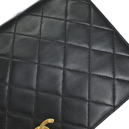 Chanel 1997-1999 Black Lambskin Pushlock Small Full Flap Shoulder Bag
