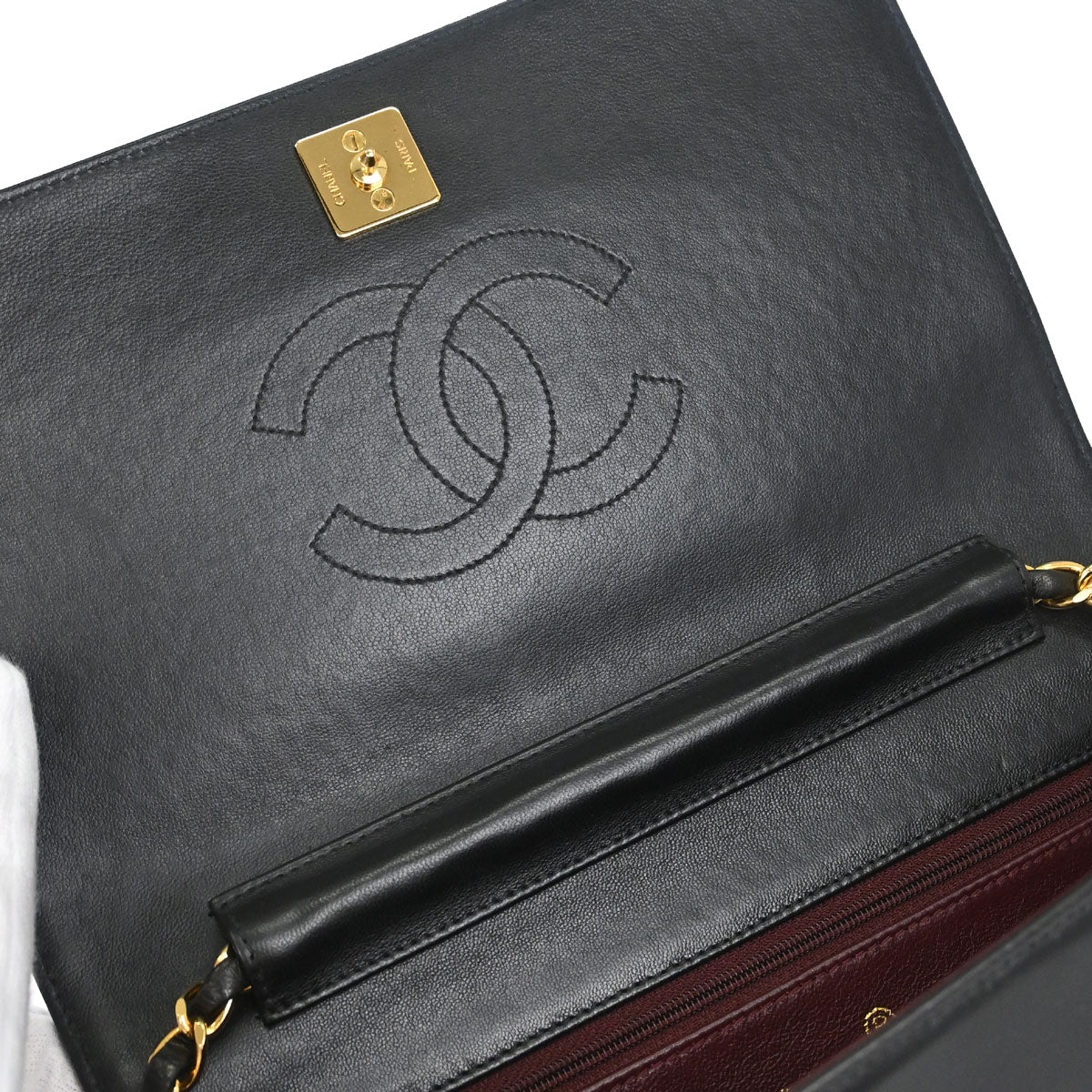 Chanel 1997-1999 Black Lambskin Pushlock Small Full Flap Shoulder Bag