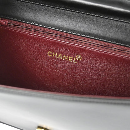 Chanel 1997-1999 Black Lambskin Pushlock Small Full Flap Shoulder Bag