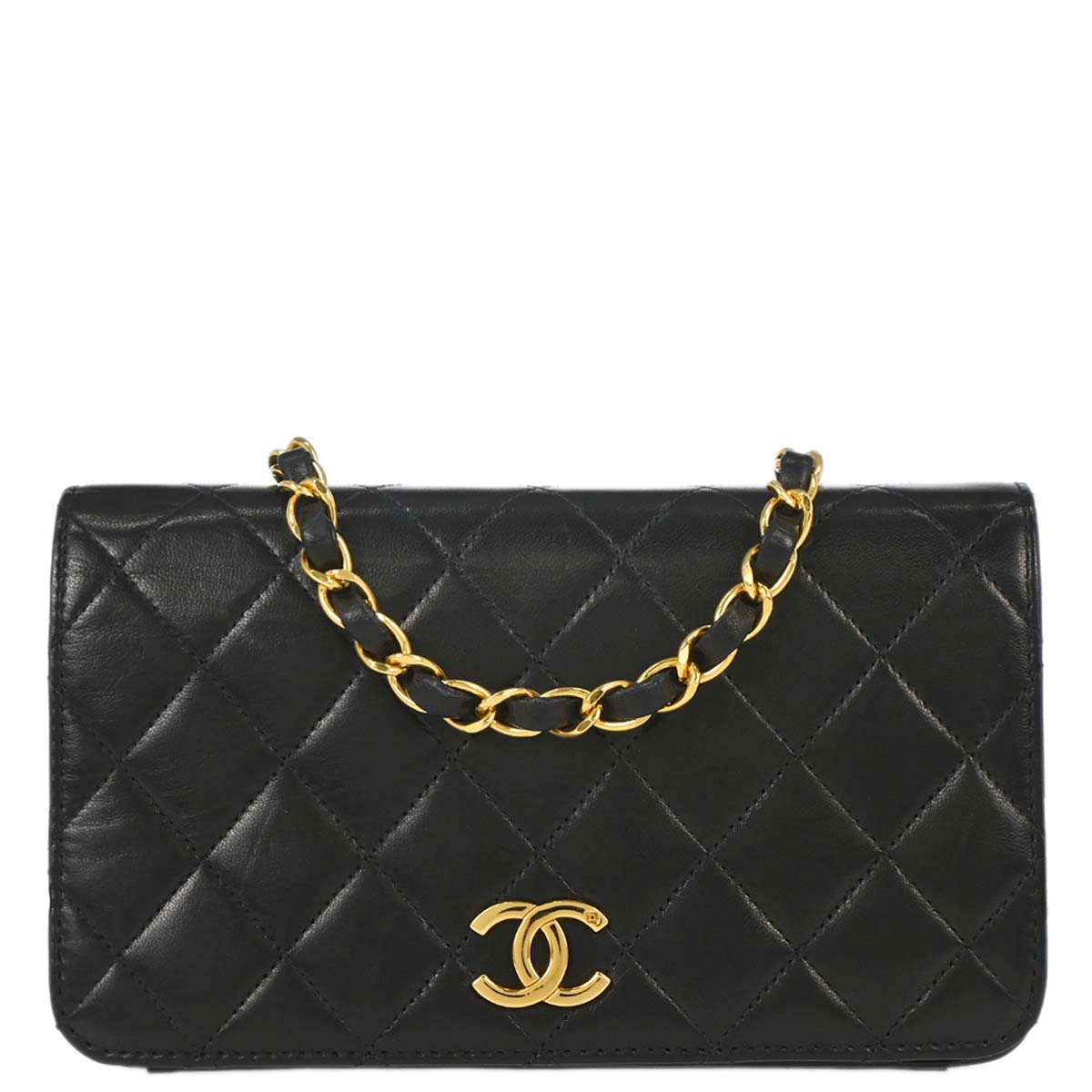 Chanel 1996-1997 Black Lambskin Pushlock Mini Full Flap Shoulder Bag