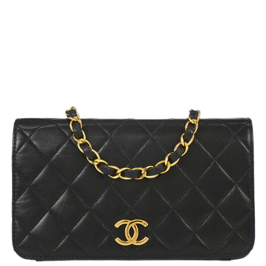 Chanel 1996-1997 Black Lambskin Pushlock Mini Full Flap Shoulder Bag