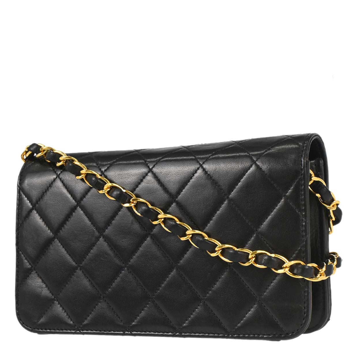 Chanel 1996-1997 Black Lambskin Pushlock Mini Full Flap Shoulder Bag