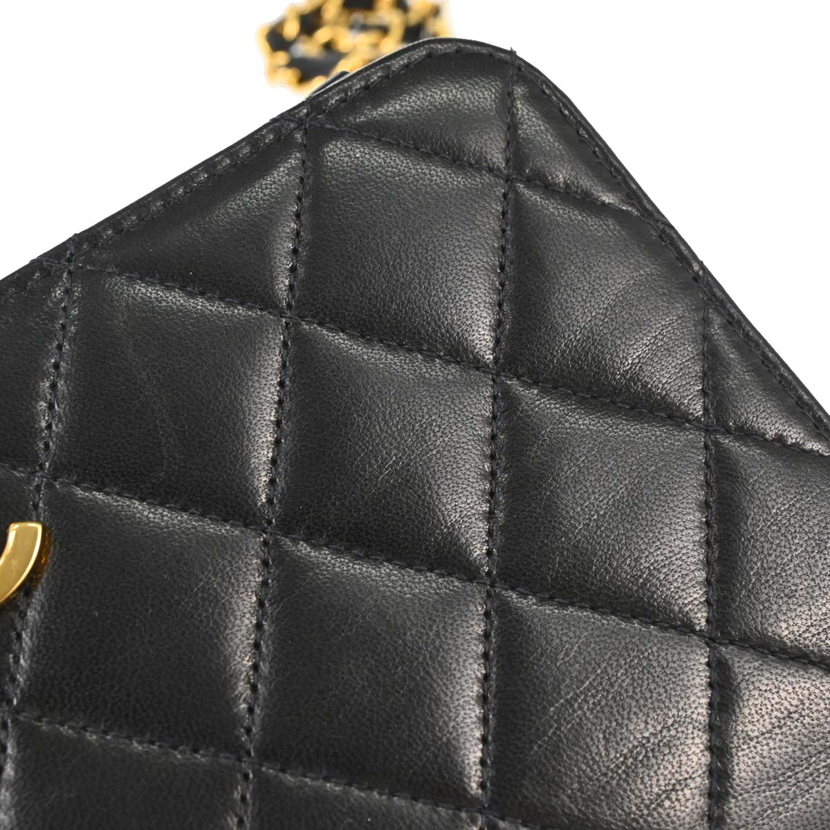 Chanel 1996-1997 Black Lambskin Pushlock Mini Full Flap Shoulder Bag