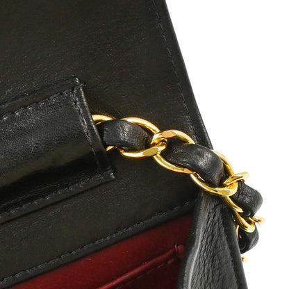 Chanel 1996-1997 Black Lambskin Pushlock Mini Full Flap Shoulder Bag