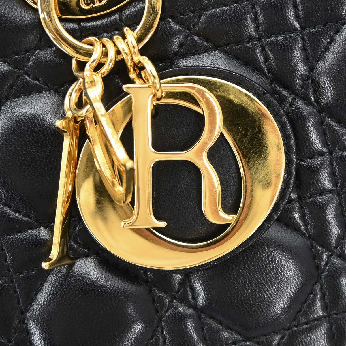 Christian Dior Black Lambskin Large Lady Dior Cannage 2way Shoulder Handbag