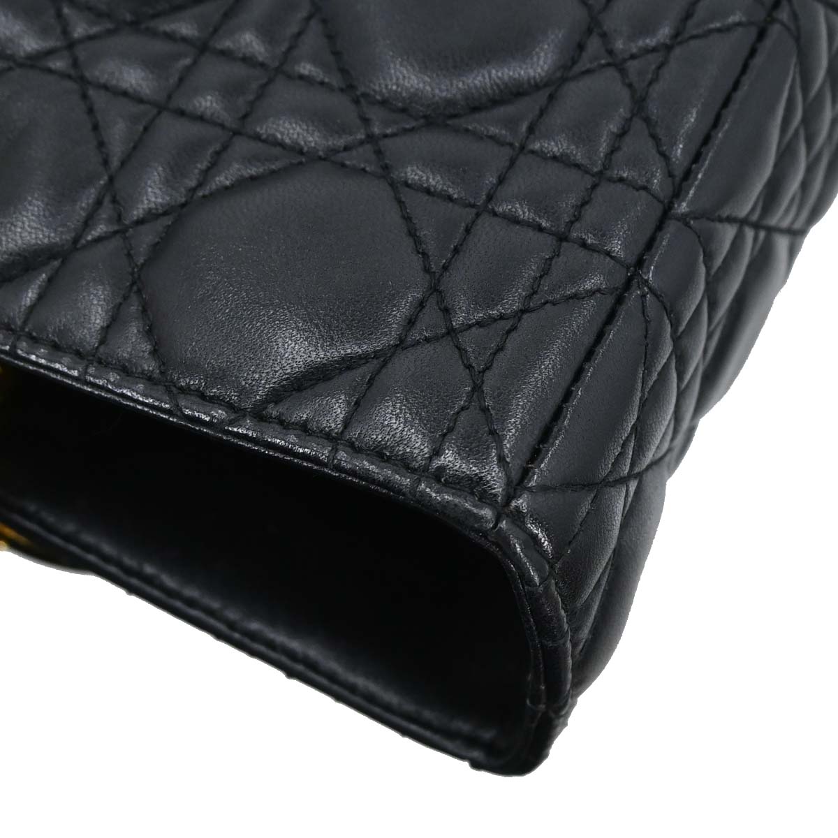 Christian Dior Black Lambskin Large Lady Dior Cannage 2way Shoulder Handbag