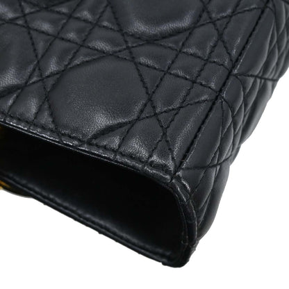 Christian Dior Black Lambskin Large Lady Dior Cannage 2way Shoulder Handbag