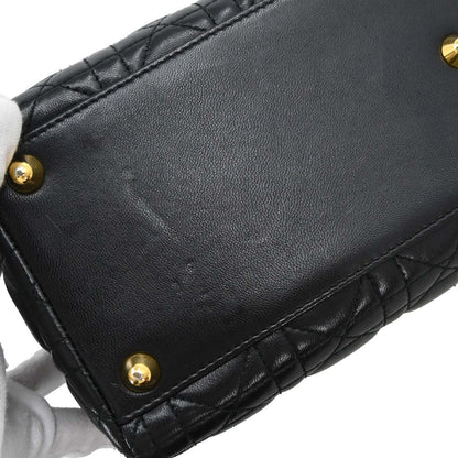 Christian Dior Black Lambskin Large Lady Dior Cannage 2way Shoulder Handbag
