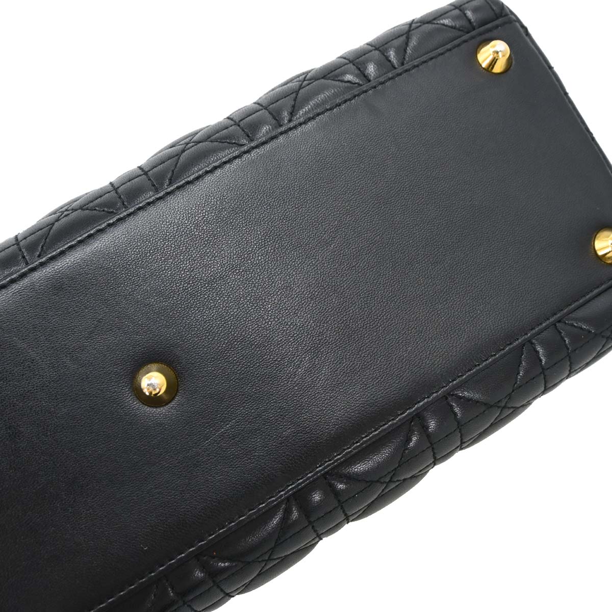 Christian Dior Black Lambskin Large Lady Dior Cannage 2way Shoulder Handbag
