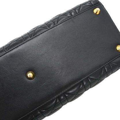 Christian Dior Black Lambskin Large Lady Dior Cannage 2way Shoulder Handbag