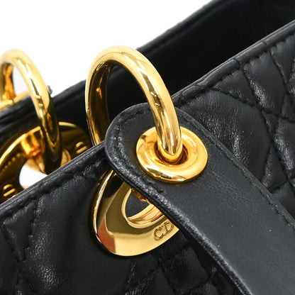 Christian Dior Black Lambskin Large Lady Dior Cannage 2way Shoulder Handbag