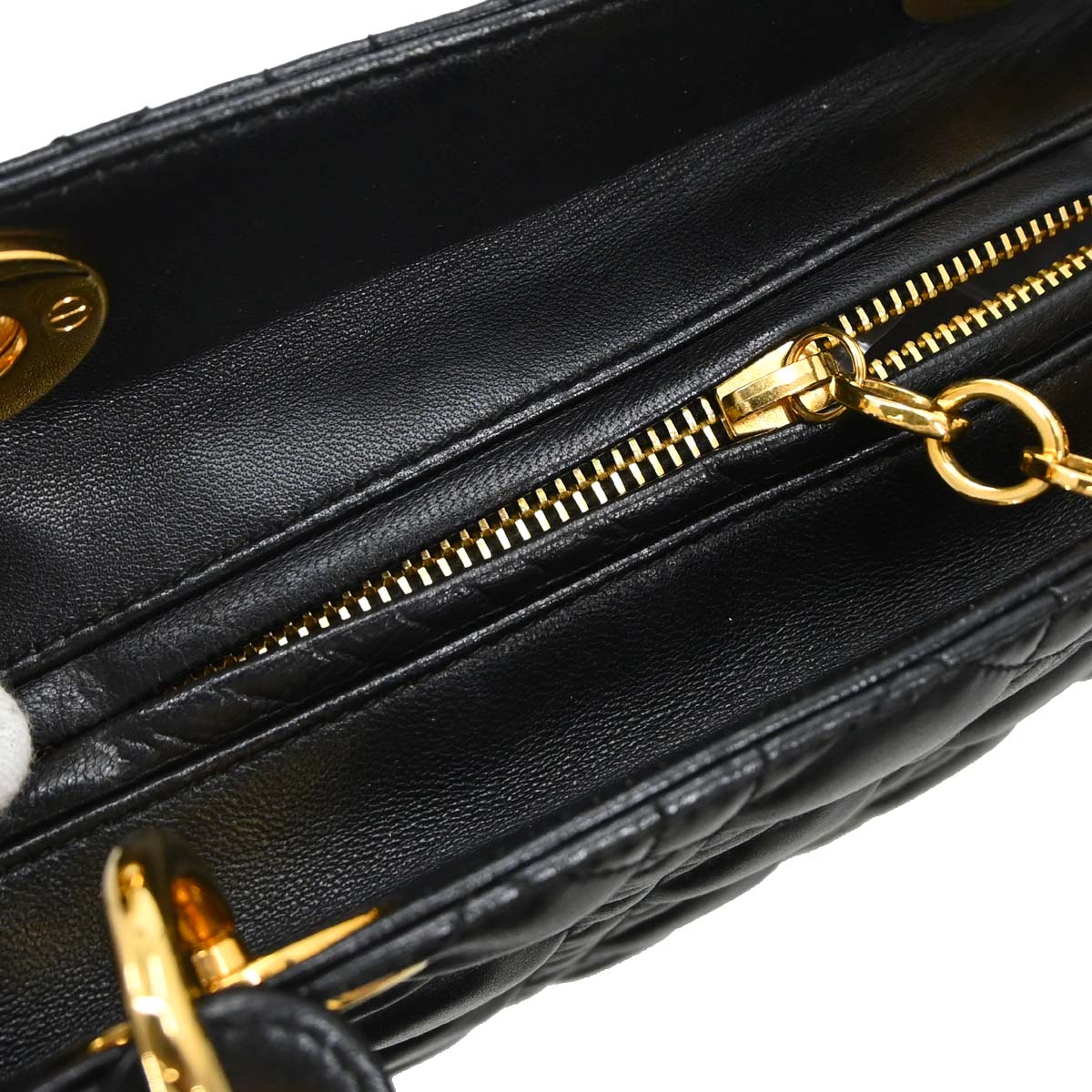 Christian Dior Black Lambskin Large Lady Dior Cannage 2way Shoulder Handbag