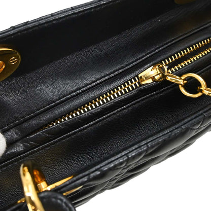 Christian Dior Black Lambskin Large Lady Dior Cannage 2way Shoulder Handbag
