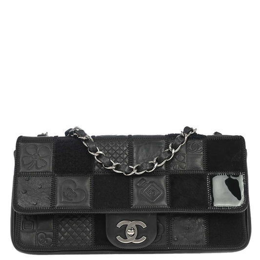 Chanel * 2005-2006 Black Lambskin Icon Patchwork Single Flap Shoulder Bag