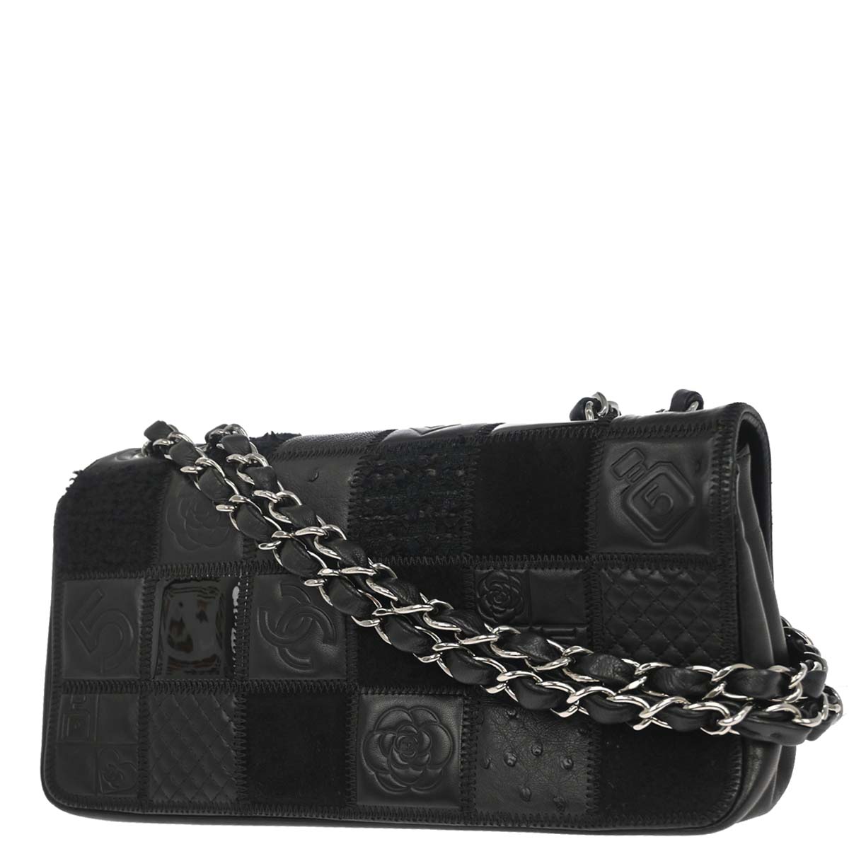 Chanel * 2005-2006 Black Lambskin Icon Patchwork Single Flap Shoulder Bag