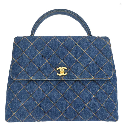 Chanel 1996-1997 Blue Denim Kelly Top Handle Handbag