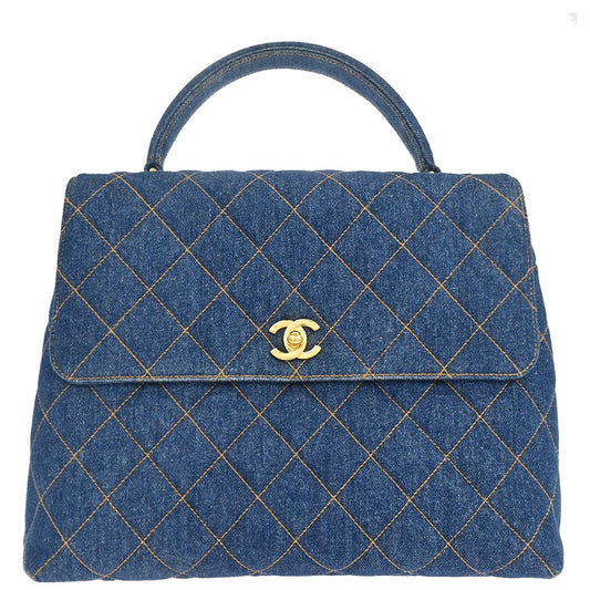 Chanel 1996-1997 Blue Denim Kelly Top Handle Handbag