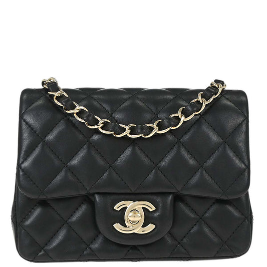 Chanel 2017 Black Lambskin Mini Classic Square Flap Shoulder Bag 17