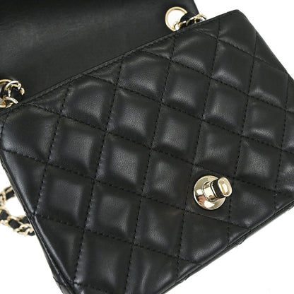 Chanel 2017 Black Lambskin Mini Classic Square Flap Shoulder Bag 17