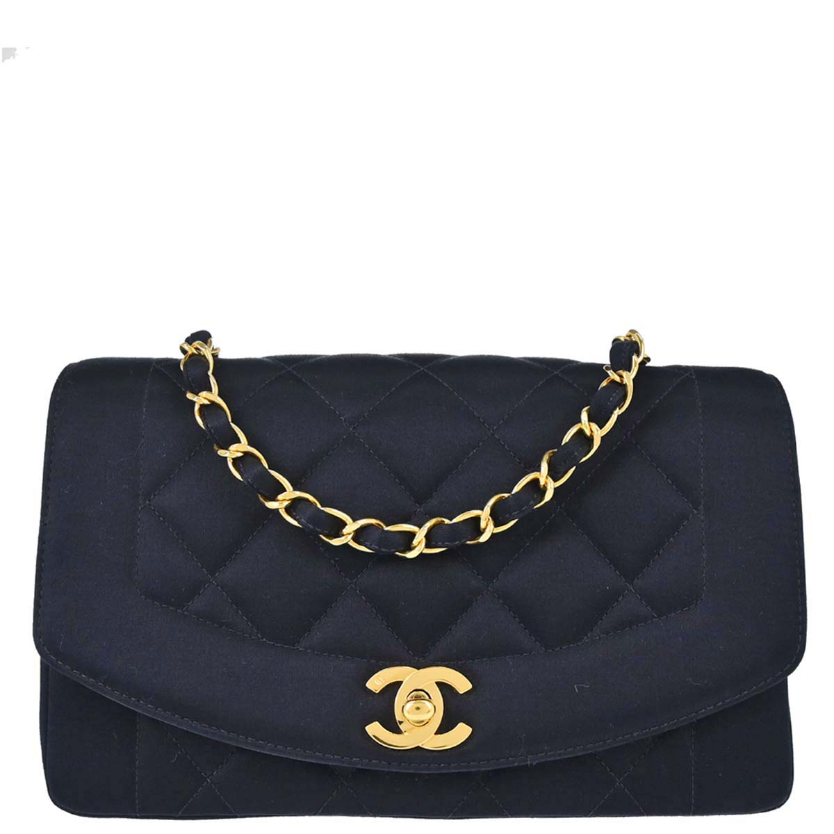 Chanel 1991-1994 Black Satin Small Diana Shoulder Bag